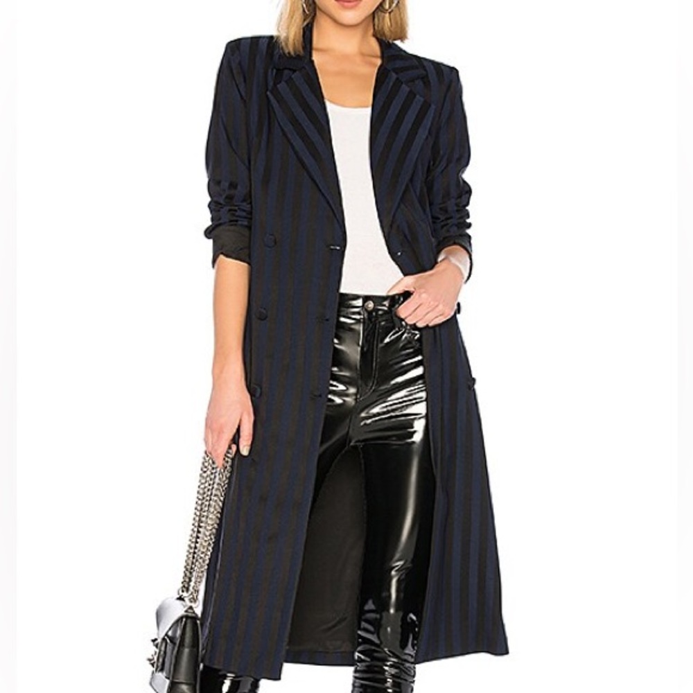 REVOLVE / LOVERS AND FRIENDS Tove Wrap stripe trench Coat in Navy & Black